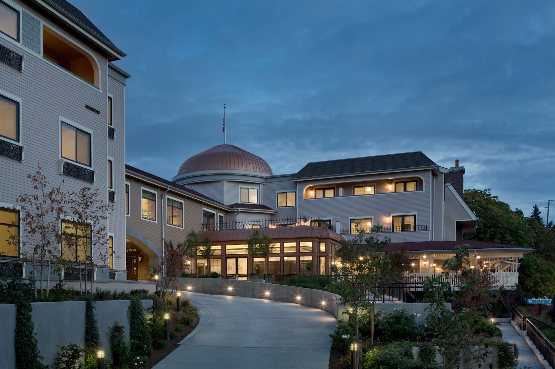 The main entrance of Aegis Living Queen Anne Rodgers Park