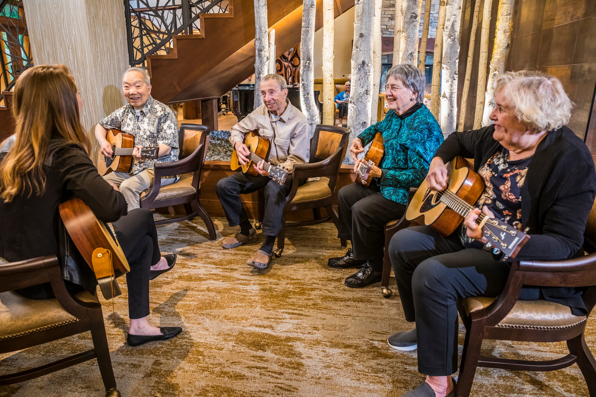 Residents playing the guitar